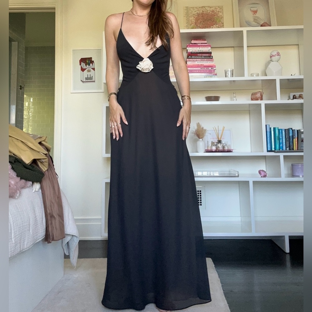 NWT Helsa black Sheer Deep V Long Slip Dress